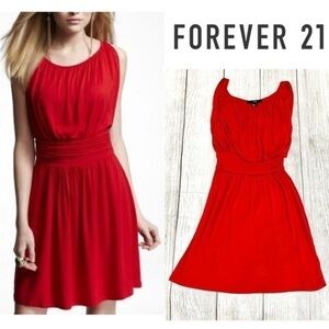 FOREVER 21 Women’s Sleeveless Red Sundress w/ Ruched Top Elastic Waist Sz Small